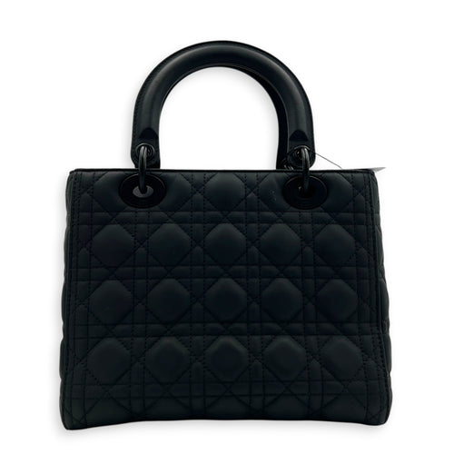 Lady Dior Top Handle Bag Medium Black in Lambskin, Ultramatte hardware