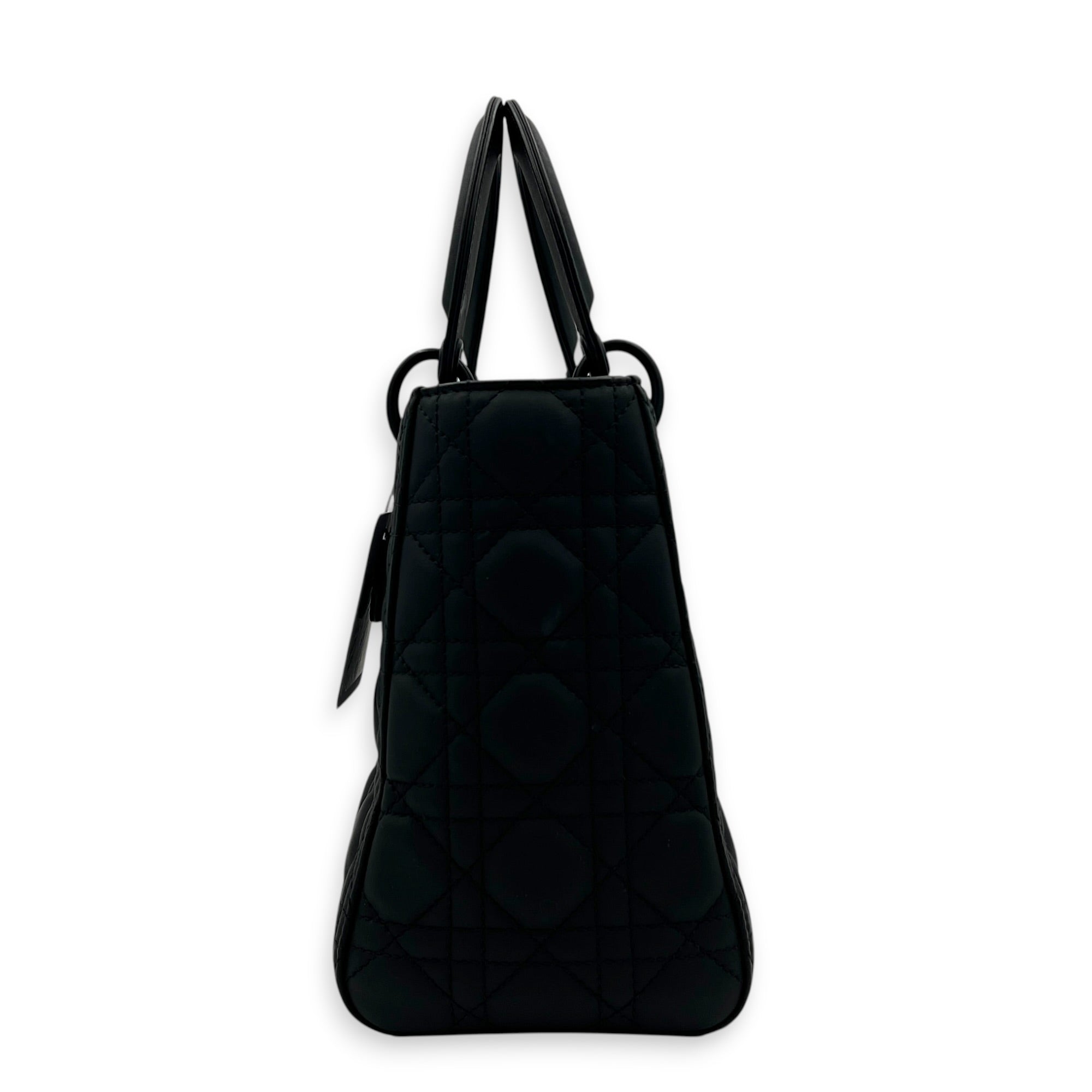 Lady Dior Top Handle Bag Medium Black in Lambskin, Ultramatte hardware