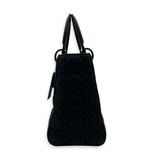 Lady Dior Top Handle Bag Medium Black in Lambskin, Ultramatte hardware