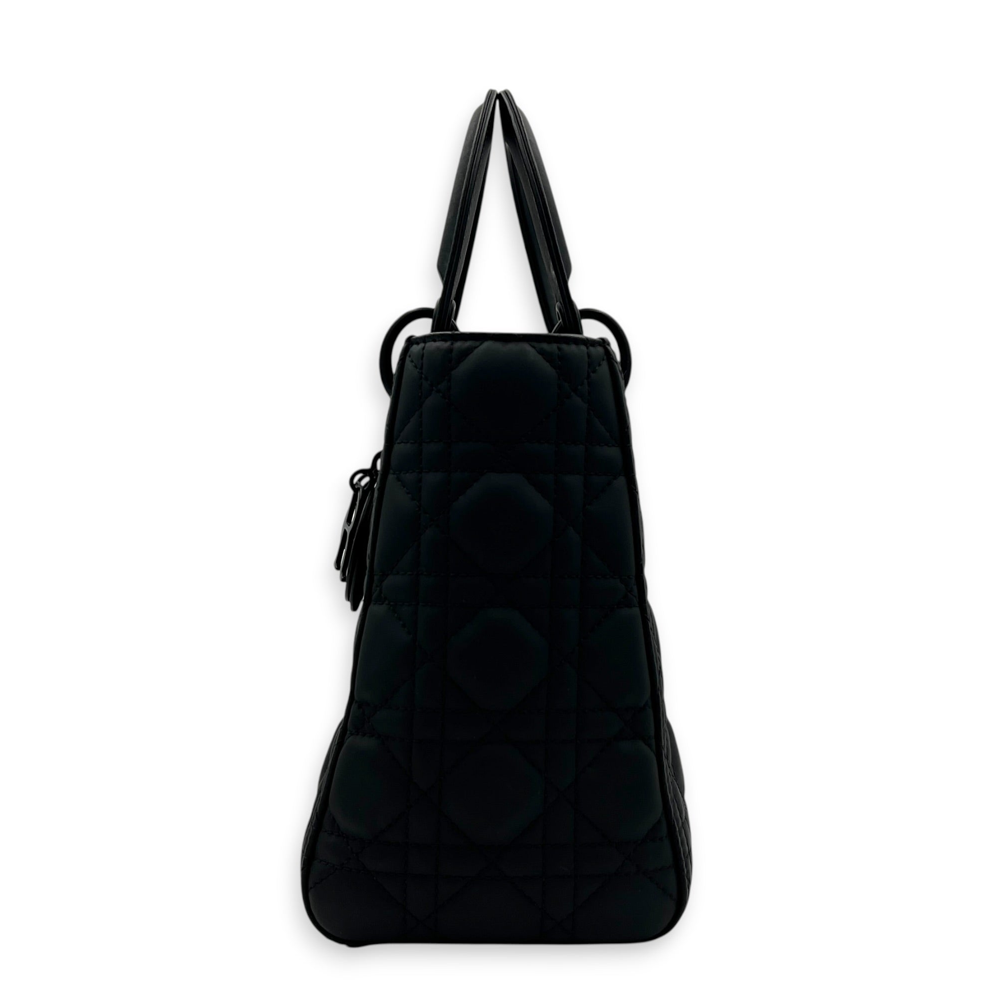 Lady Dior Top Handle Bag Medium Black in Lambskin, Ultramatte hardware