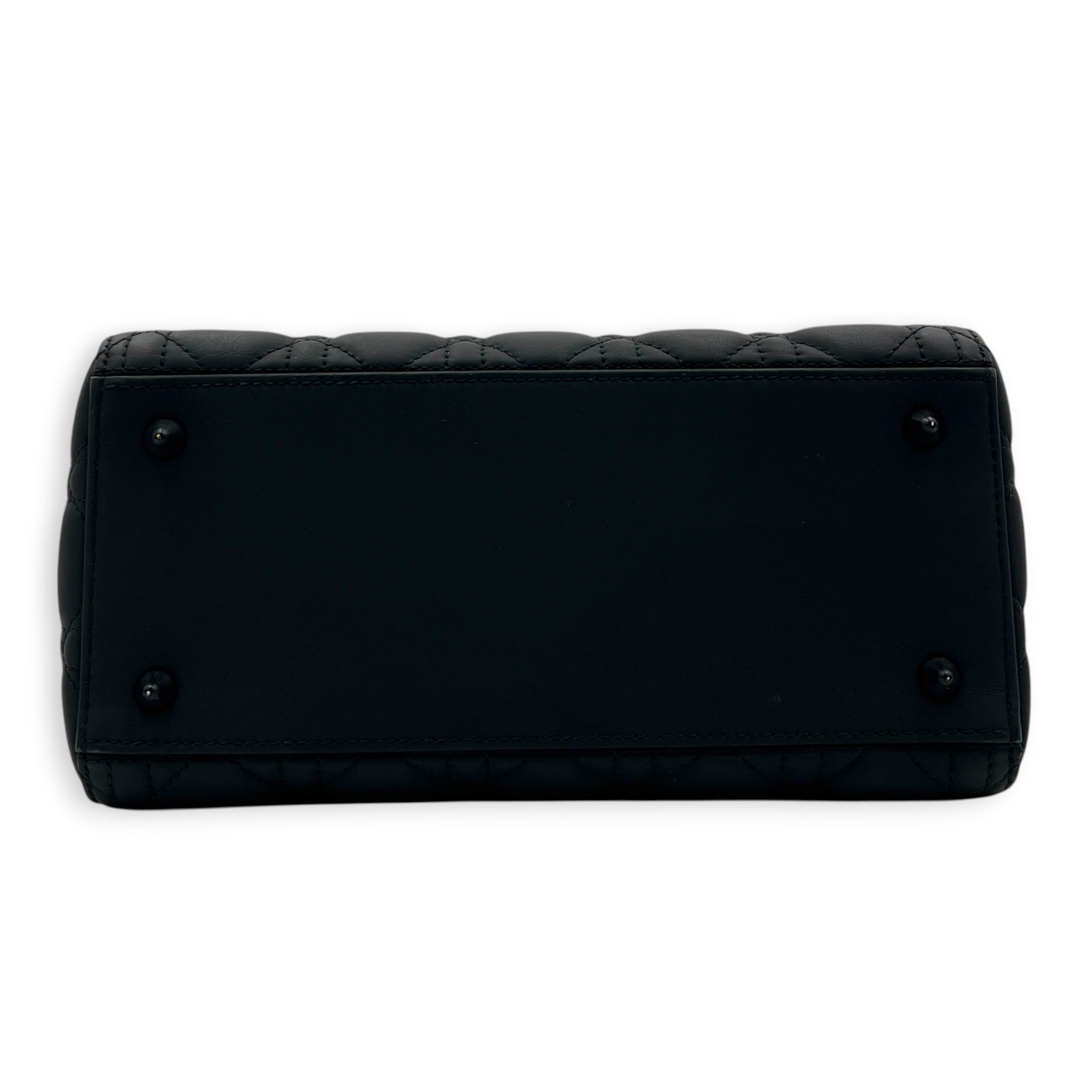 Lady Dior Top Handle Bag Medium Black in Lambskin, Ultramatte hardware