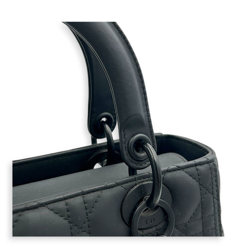 Lady Dior Top Handle Bag Medium Black in Lambskin, Ultramatte hardware