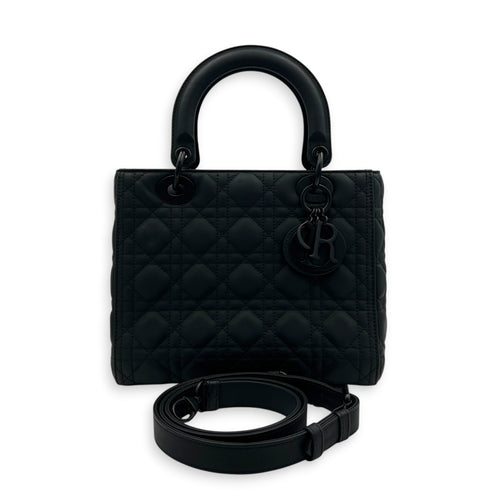 Lady Dior Top Handle Bag Medium Black in Lambskin, Ultramatte hardware