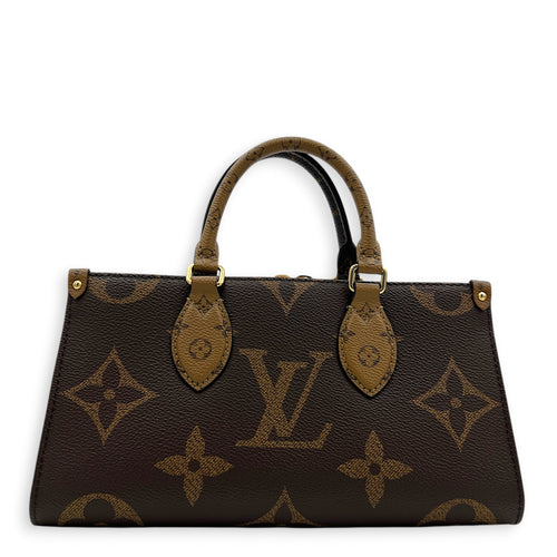 OnTheGo Top Handle Bag East West Brown in Monogram Coated Canvas, Gold hardware