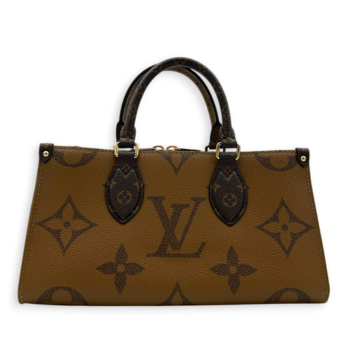OnTheGo Top Handle Bag East West Brown in Monogram Coated Canvas, Gold hardware