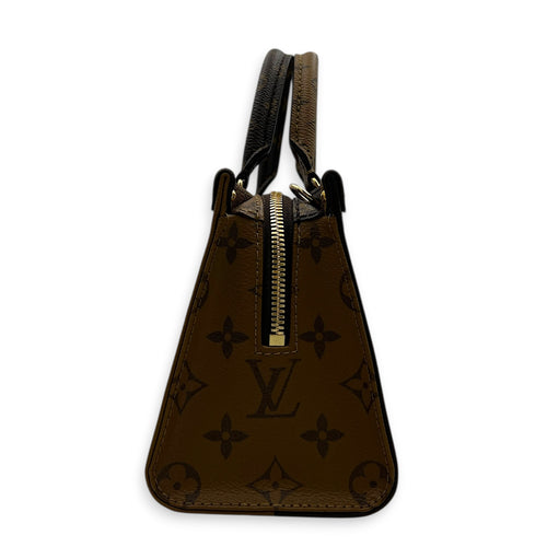 OnTheGo Top Handle Bag East West Brown in Monogram Coated Canvas, Gold hardware
