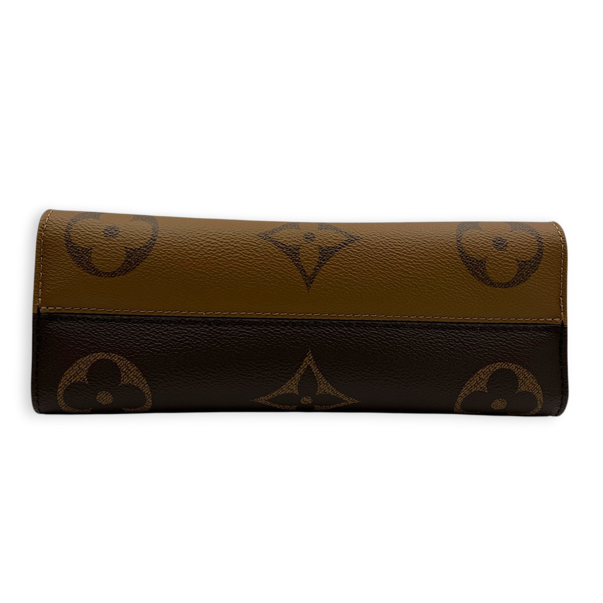 OnTheGo Top Handle Bag East West Brown in Monogram Coated Canvas, Gold hardware