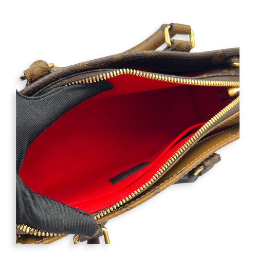 OnTheGo Top Handle Bag East West Brown in Monogram Coated Canvas, Gold hardware