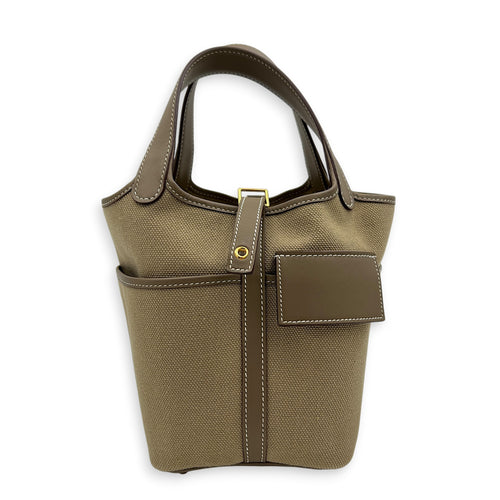 Picotin Cargo 18 Beige Marfa Top Handle Bag in Canvas, Gold hardware