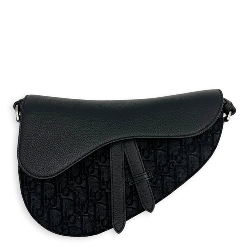 Saddle Crossbody Bag Black in Canvas, Silver hardware