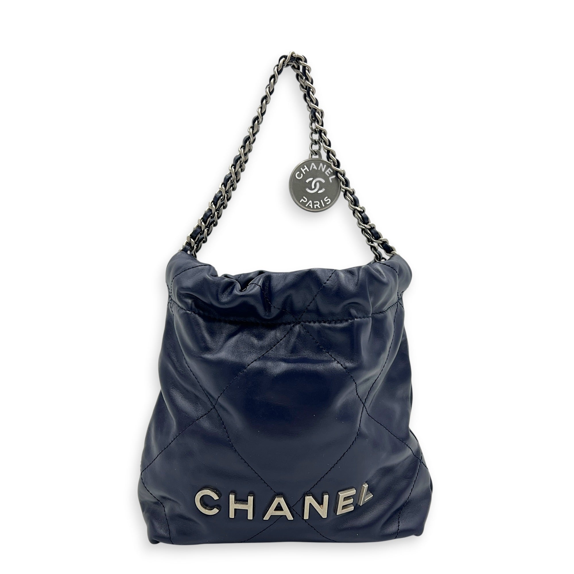 C22 Shoulder Bag Mini Blue in Calfskin, Silver hardware
