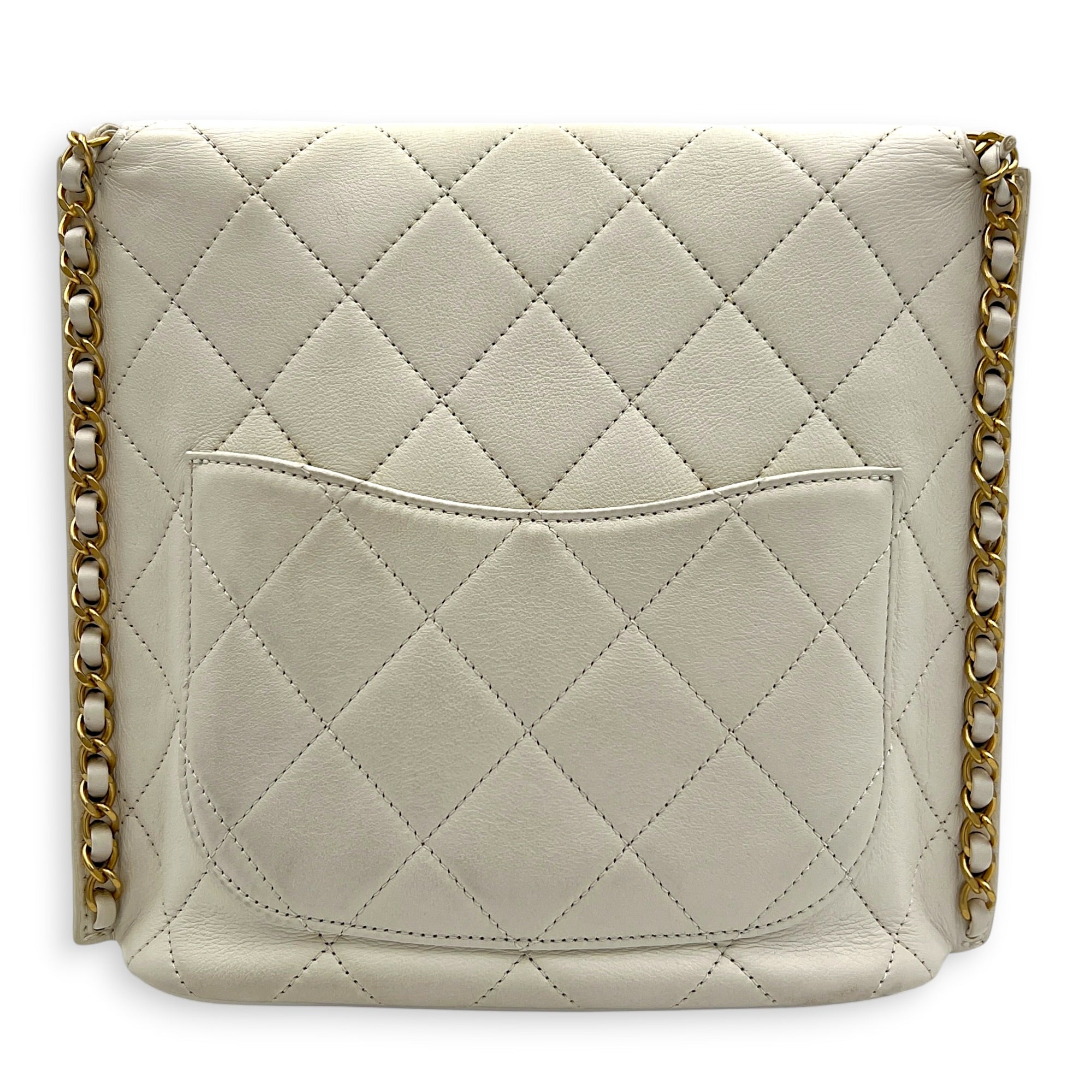 Chain Flap CC Shoulder Bag White in Calfskin, Gold hardware