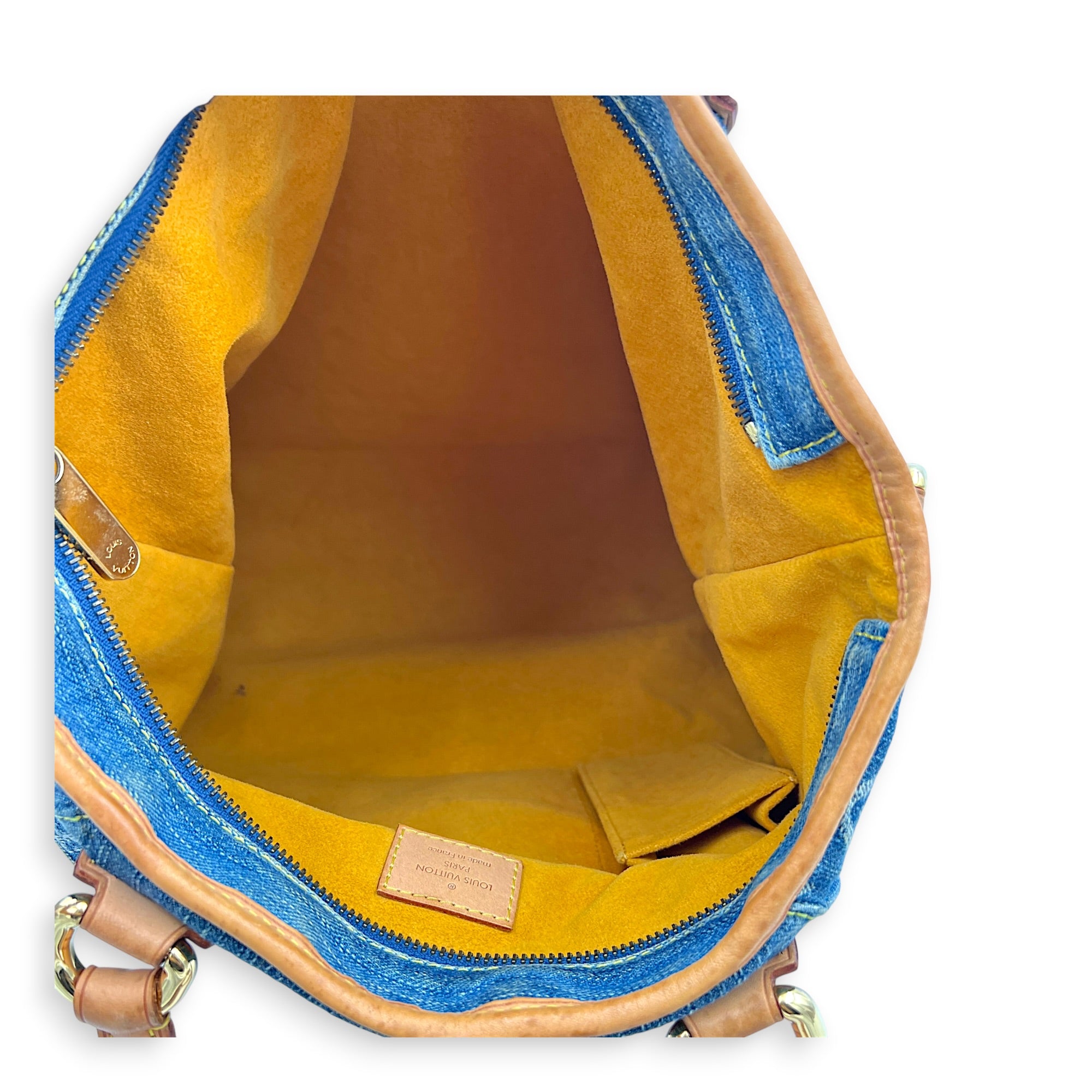Cabby Top Handle Bag Blue in Denim, Gold hardware