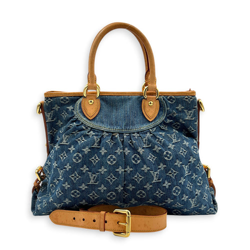 Cabby Top Handle Bag Blue in Denim, Gold hardware