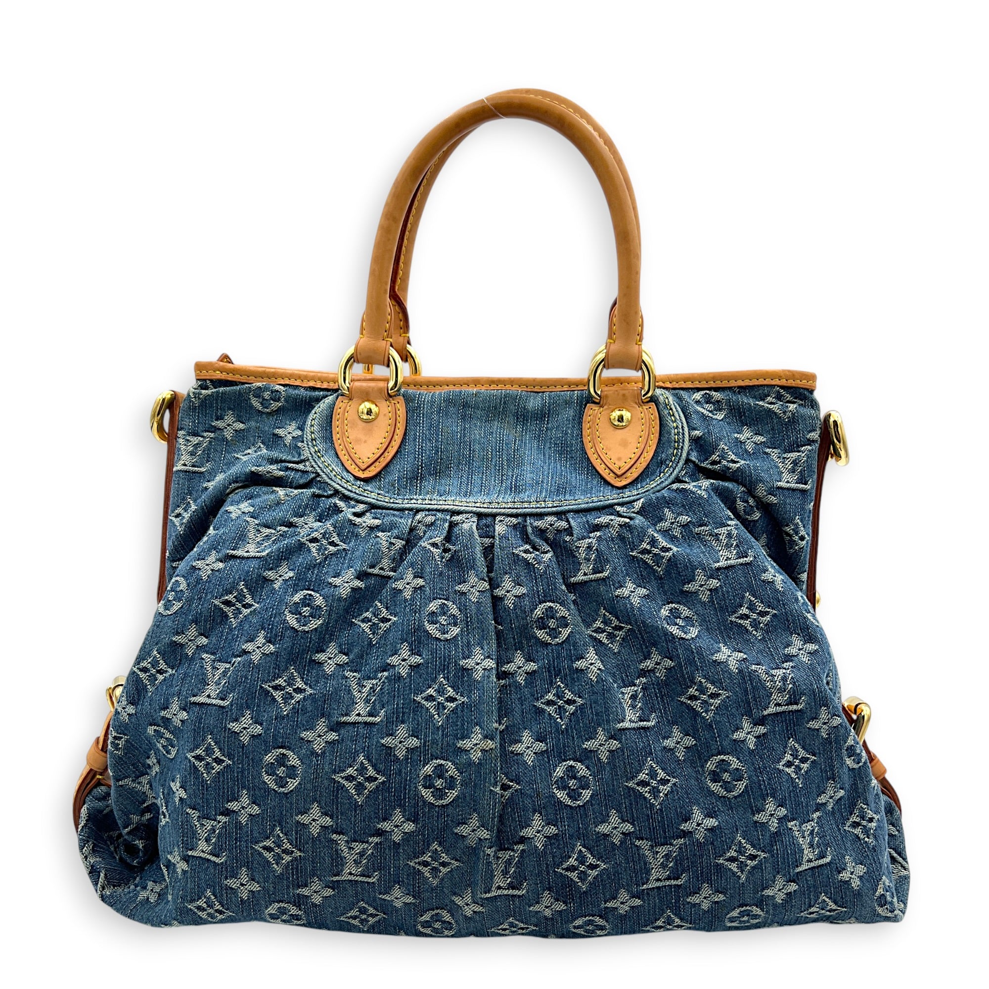 Cabby Top Handle Bag Blue in Denim, Gold hardware