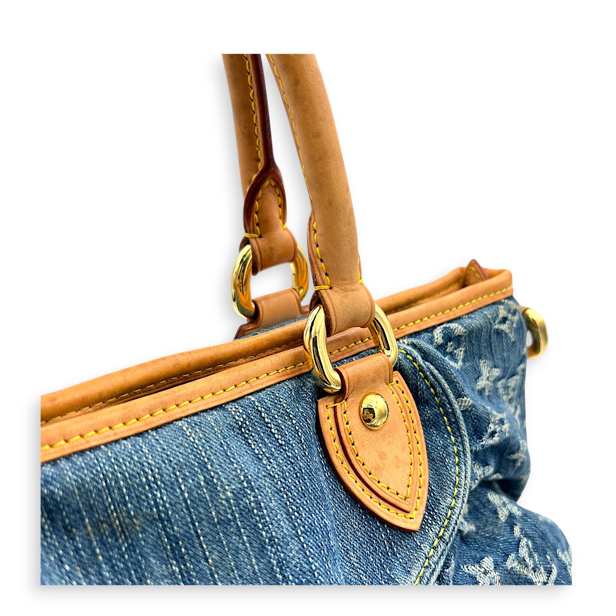 Cabby Top Handle Bag Blue in Denim, Gold hardware