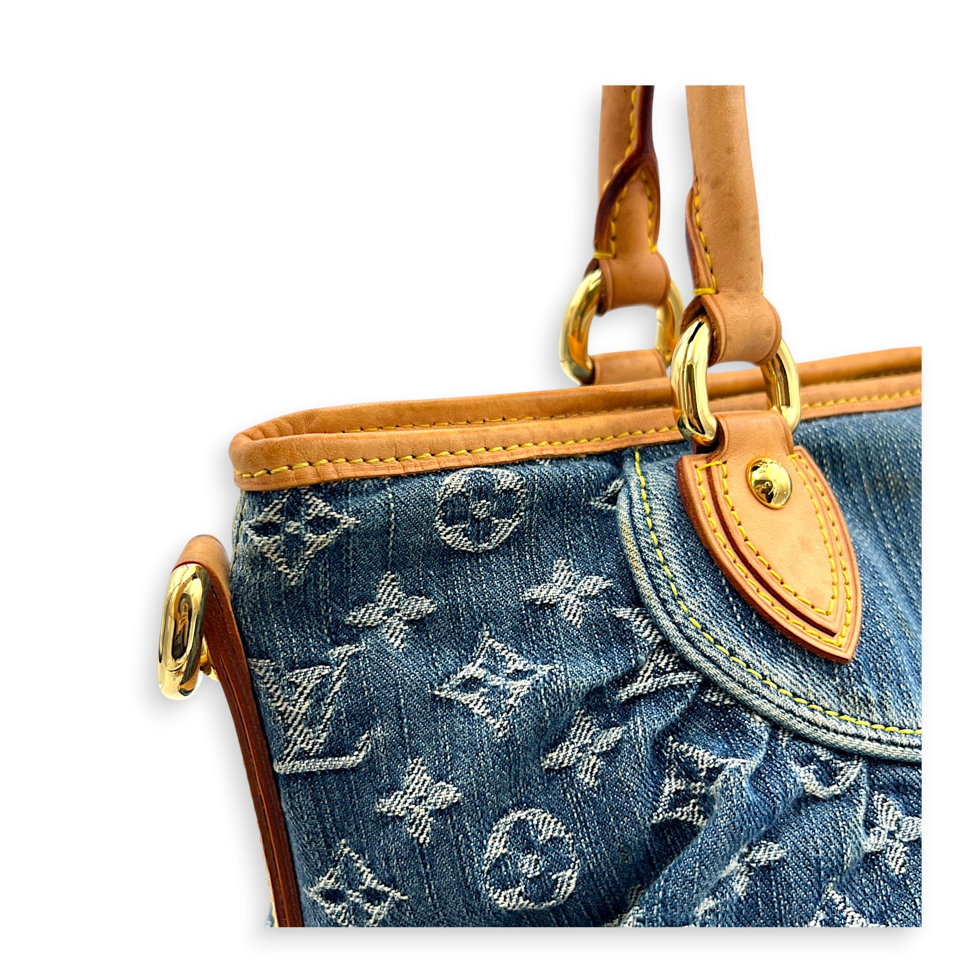 Cabby Top Handle Bag Blue in Denim, Gold hardware