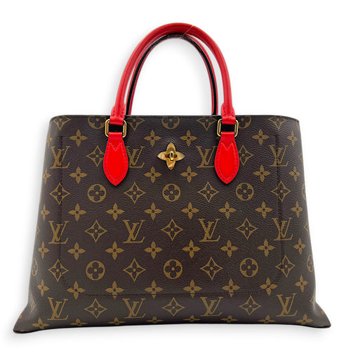 Flower Top Handle Bag Brown in Monogram Coated Canvas, Gold hardware