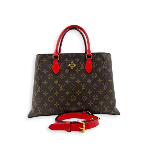 Flower Top Handle Bag Brown in Monogram Coated Canvas, Gold hardware