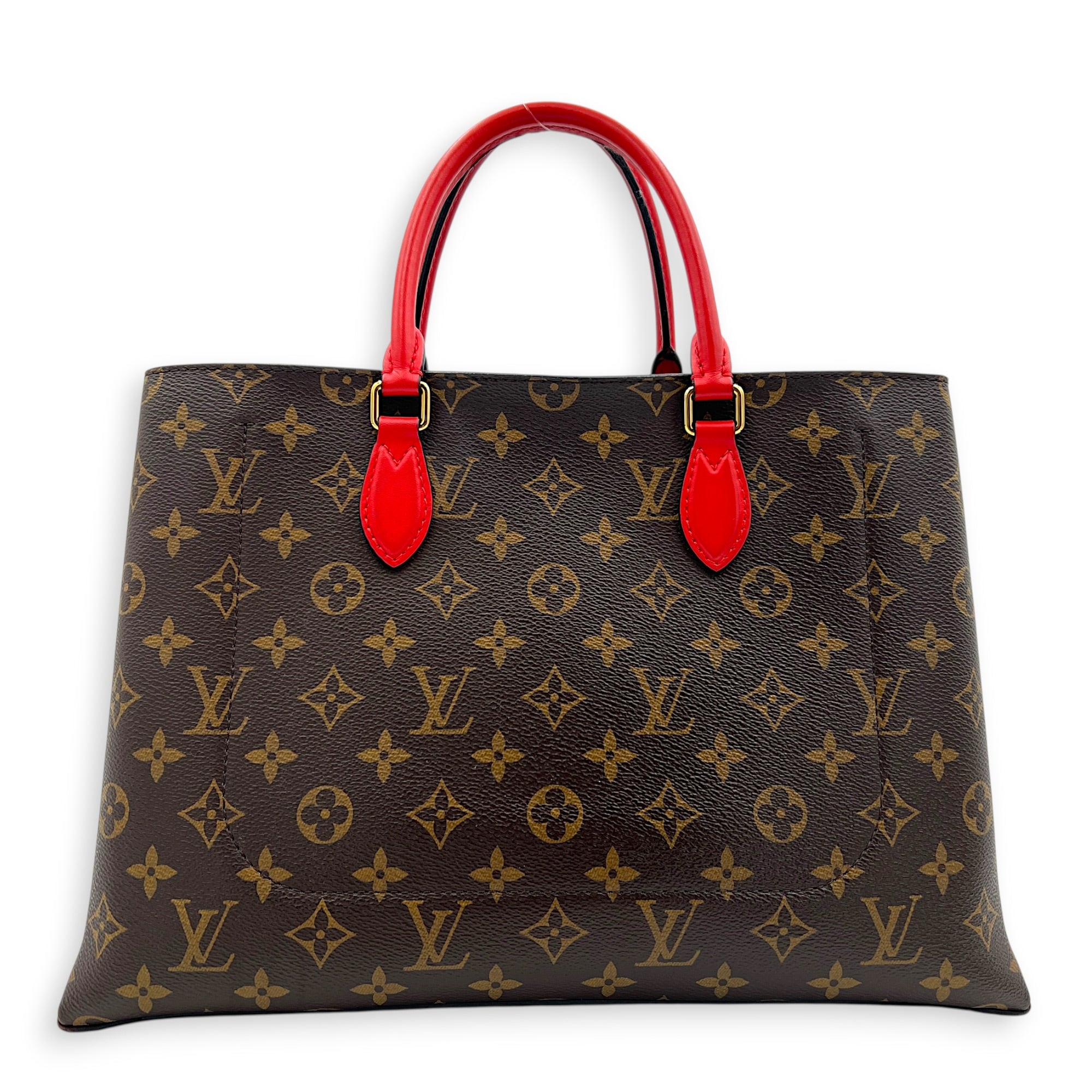 Flower Top Handle Bag Brown in Monogram Coated Canvas, Gold hardware