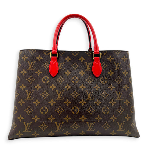 Flower Top Handle Bag Brown in Monogram Coated Canvas, Gold hardware