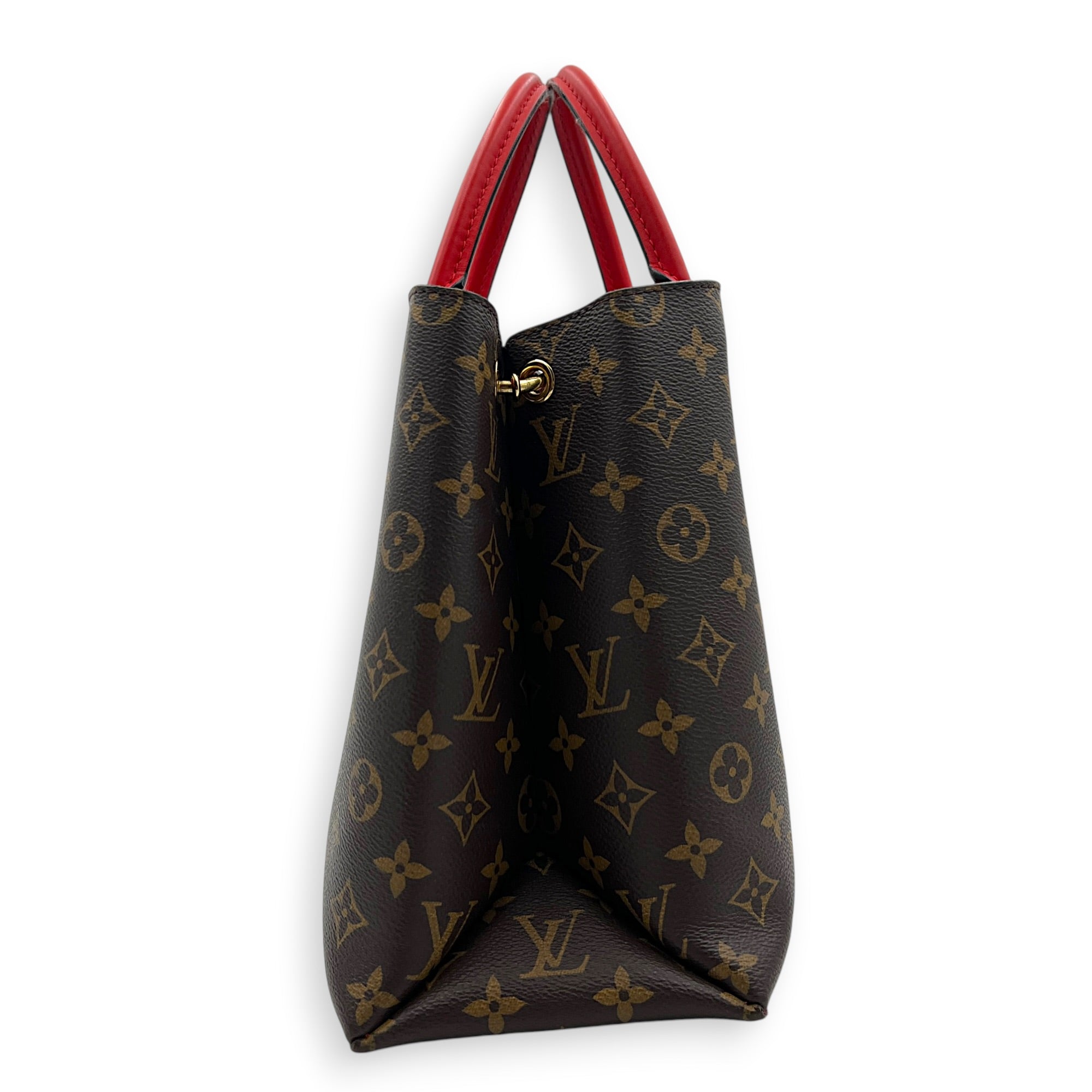 Flower Top Handle Bag Brown in Monogram Coated Canvas, Gold hardware