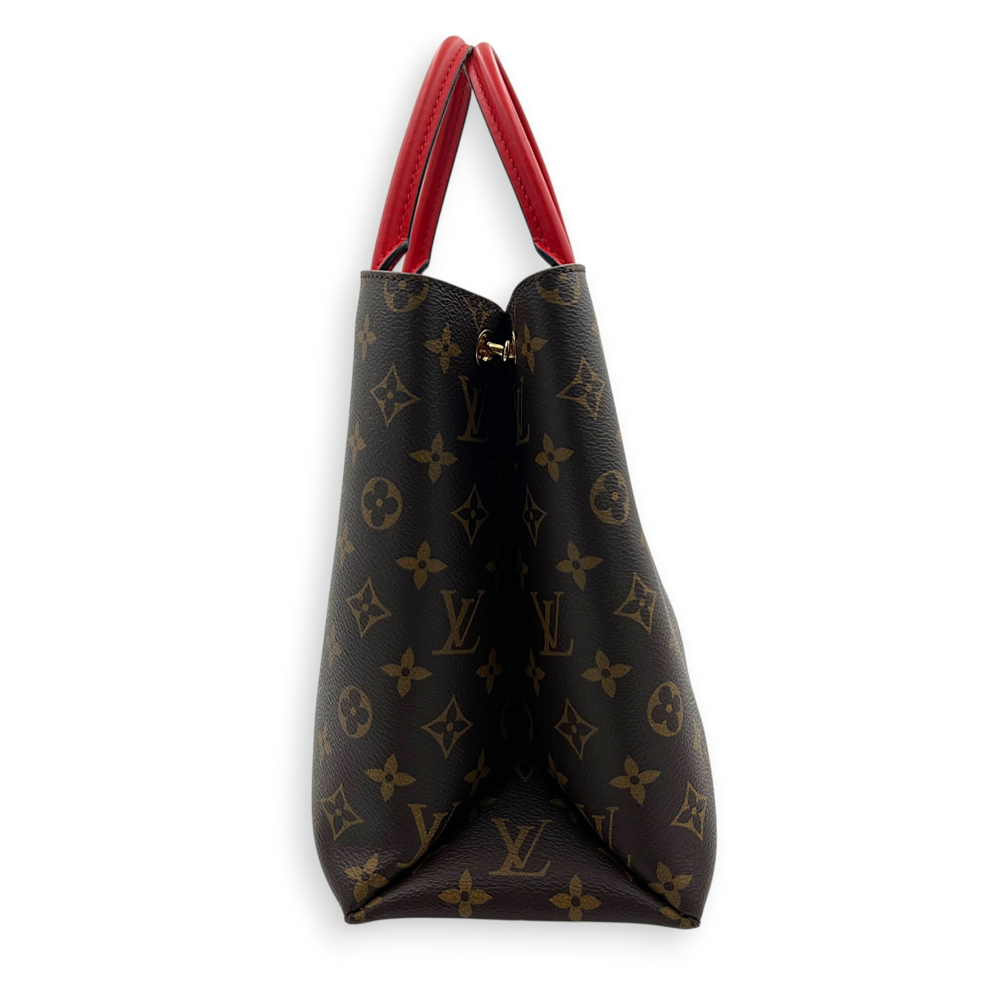Flower Top Handle Bag Brown in Monogram Coated Canvas, Gold hardware