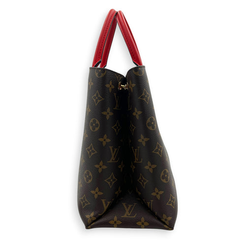 Flower Top Handle Bag Brown in Monogram Coated Canvas, Gold hardware