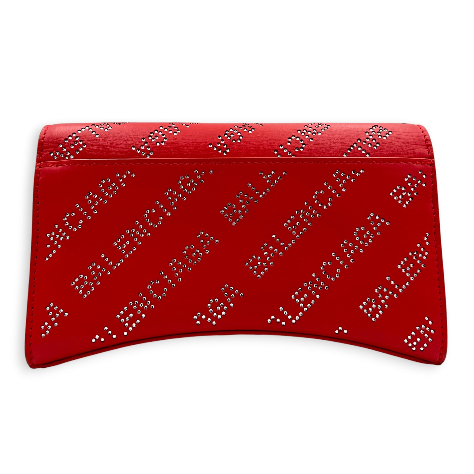 Hourglass Wallet On Chain Red in Calfskin, Silver hardware