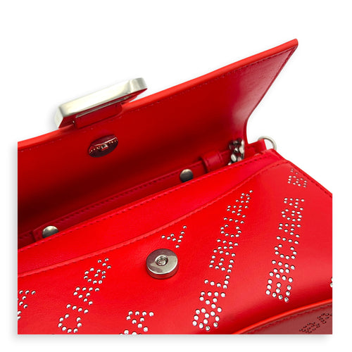 Hourglass Wallet On Chain Red in Calfskin, Silver hardware