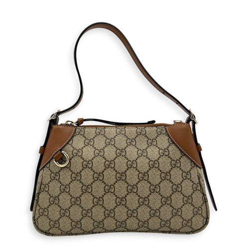 Emblem Shoulder Bag Brown in Coated Canvas, Gold hardware