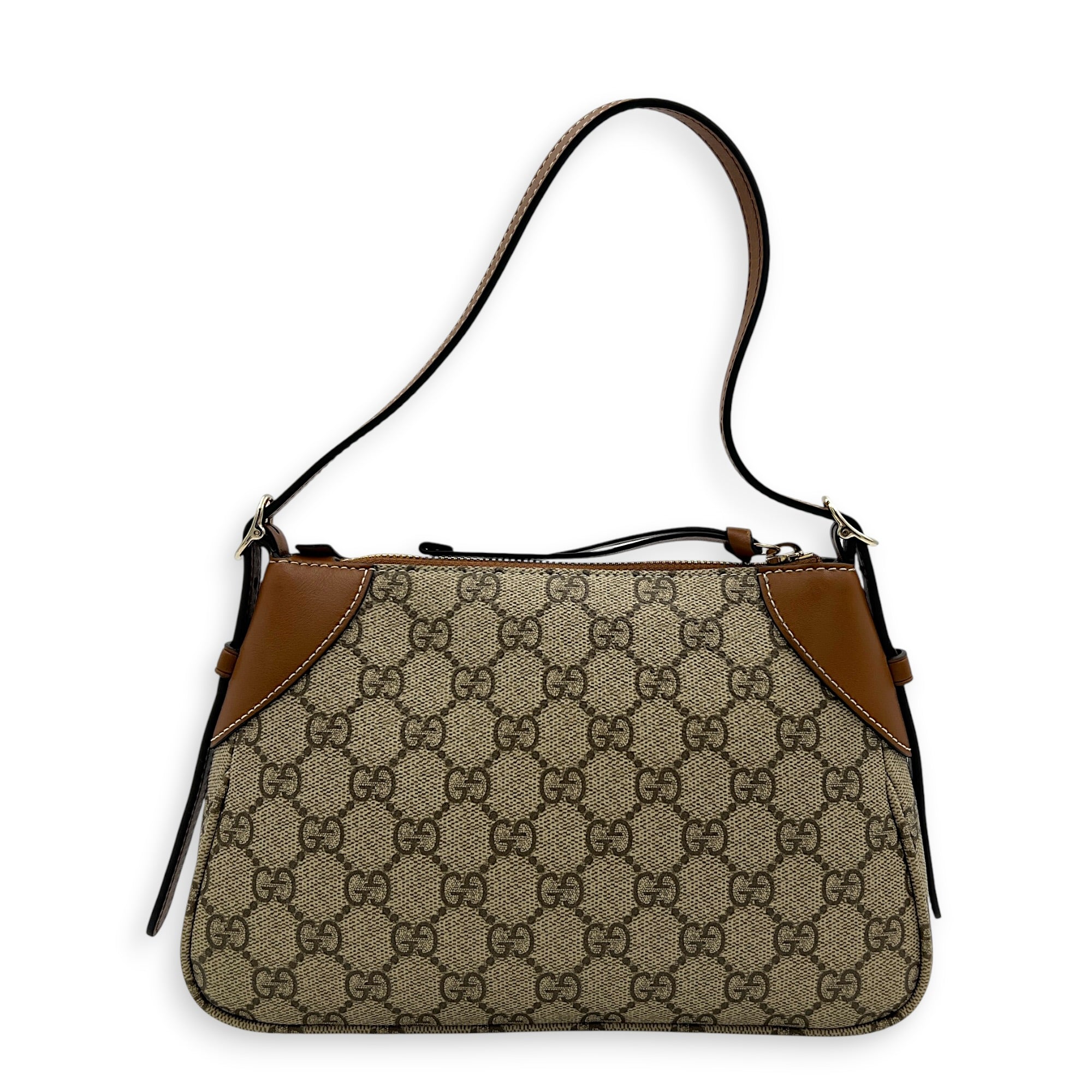 Emblem Shoulder Bag Brown in Coated Canvas, Gold hardware