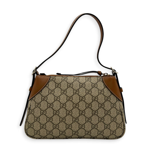 Emblem Shoulder Bag Brown in Coated Canvas, Gold hardware