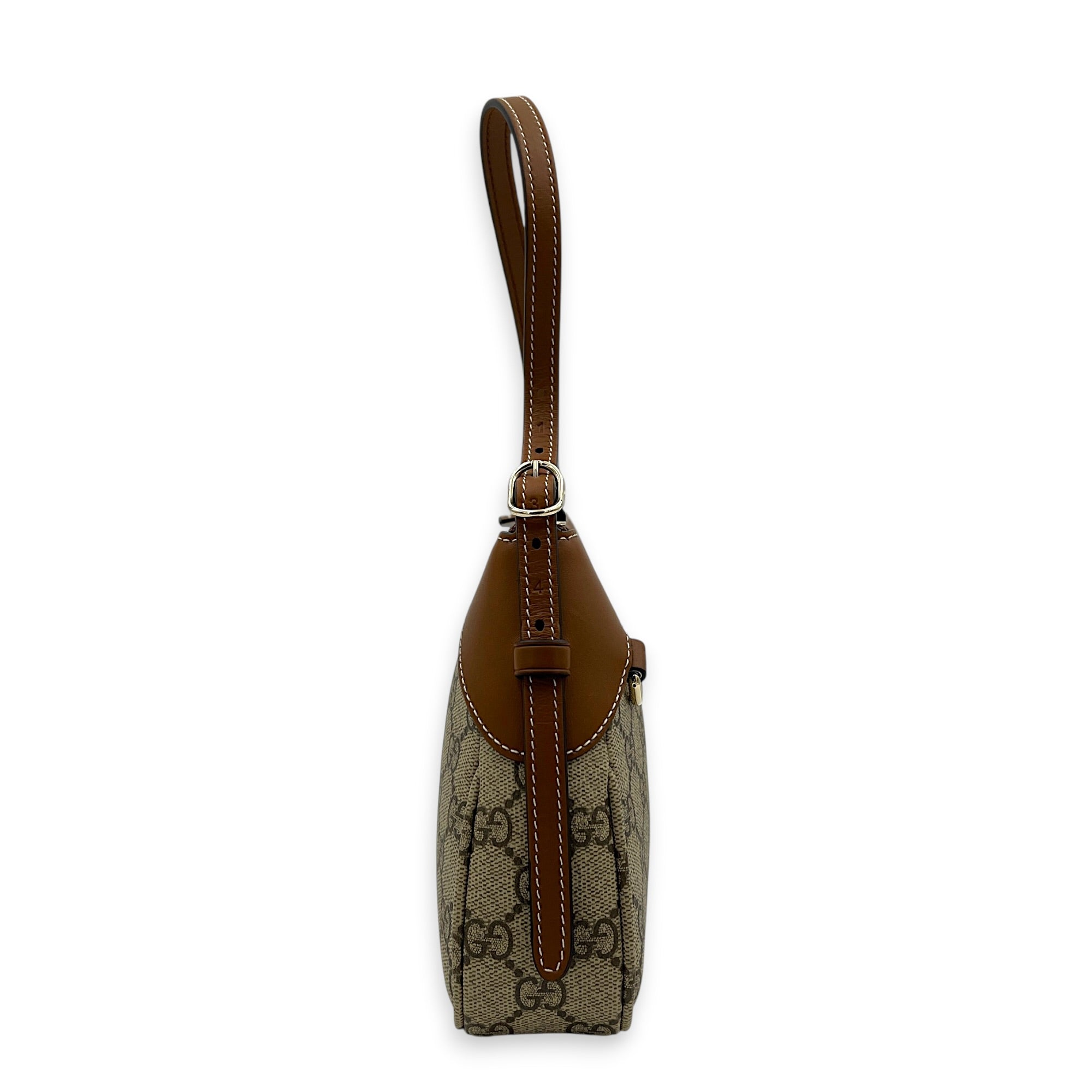 Emblem Shoulder Bag Brown in Coated Canvas, Gold hardware