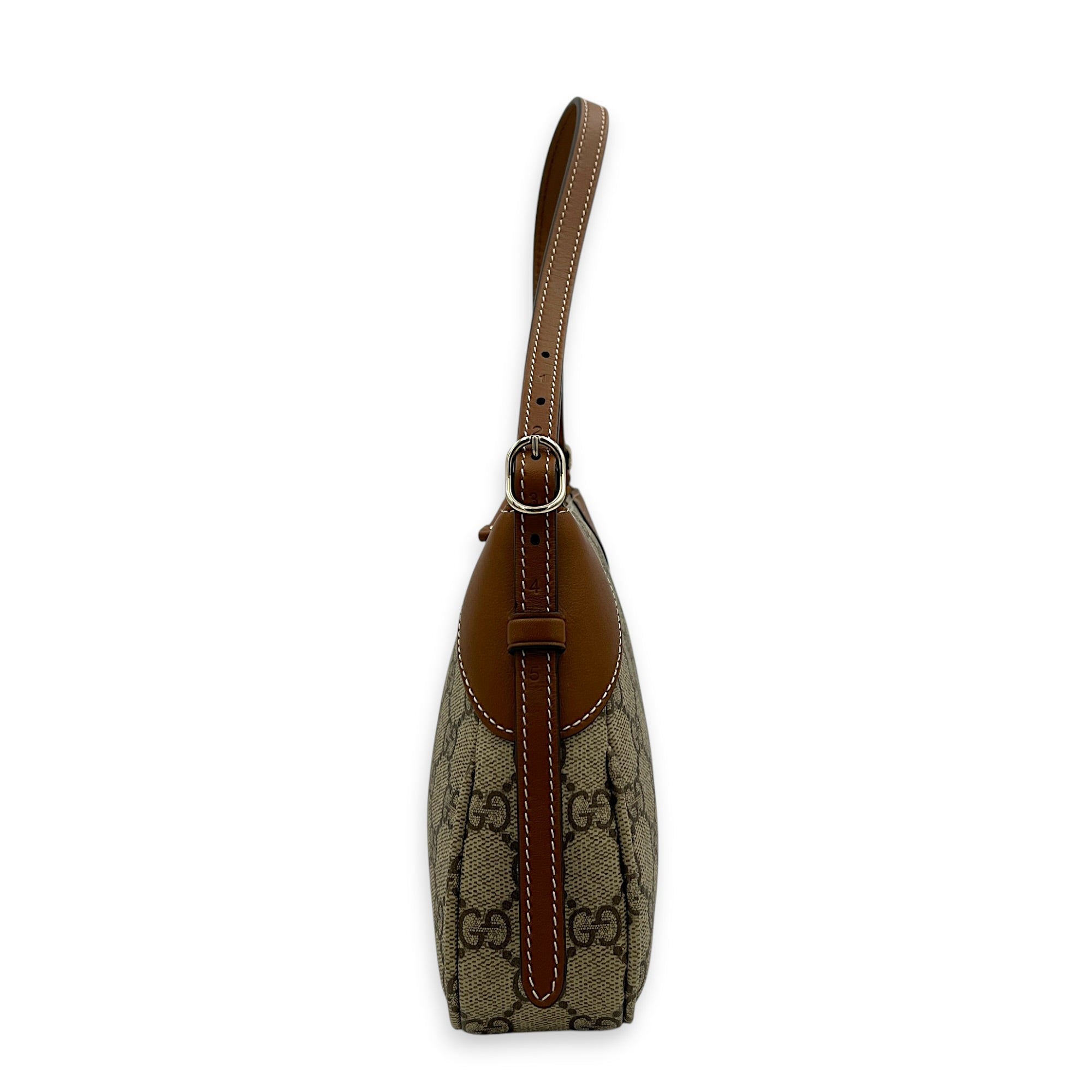 Emblem Shoulder Bag Brown in Coated Canvas, Gold hardware