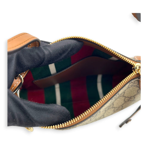 Emblem Shoulder Bag Brown in Coated Canvas, Gold hardware