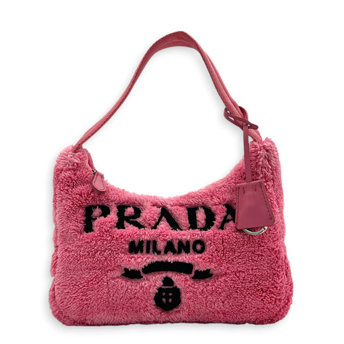 Re-Edition Shoulder Bag Pink in Terry Cloth, Silver hardware