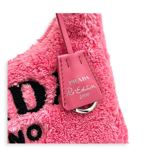 Re-Edition Shoulder Bag Pink in Terry Cloth, Silver hardware