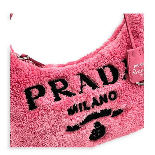 Re-Edition Shoulder Bag Pink in Terry Cloth, Silver hardware