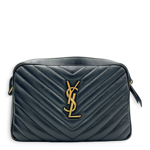 Lou Shoulder Bag Black in Calfskin, Gold hardware