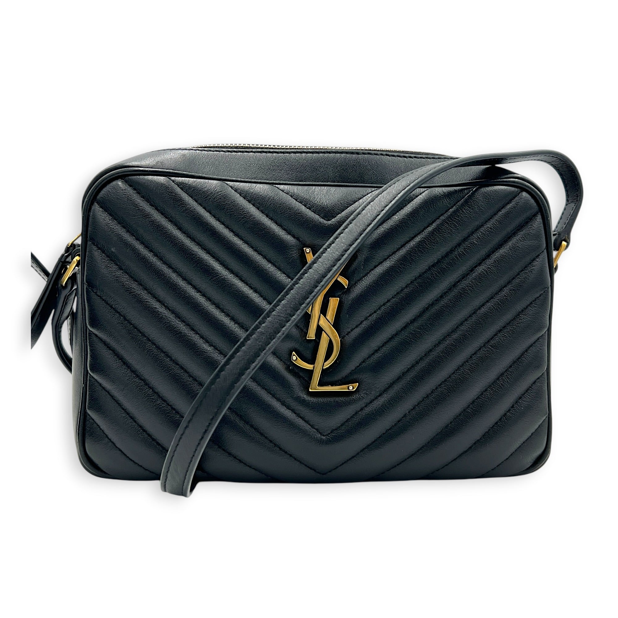 Lou Shoulder Bag Black in Calfskin, Gold hardware