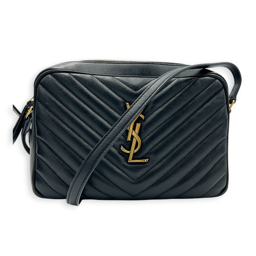 Lou Shoulder Bag Black in Calfskin, Gold hardware