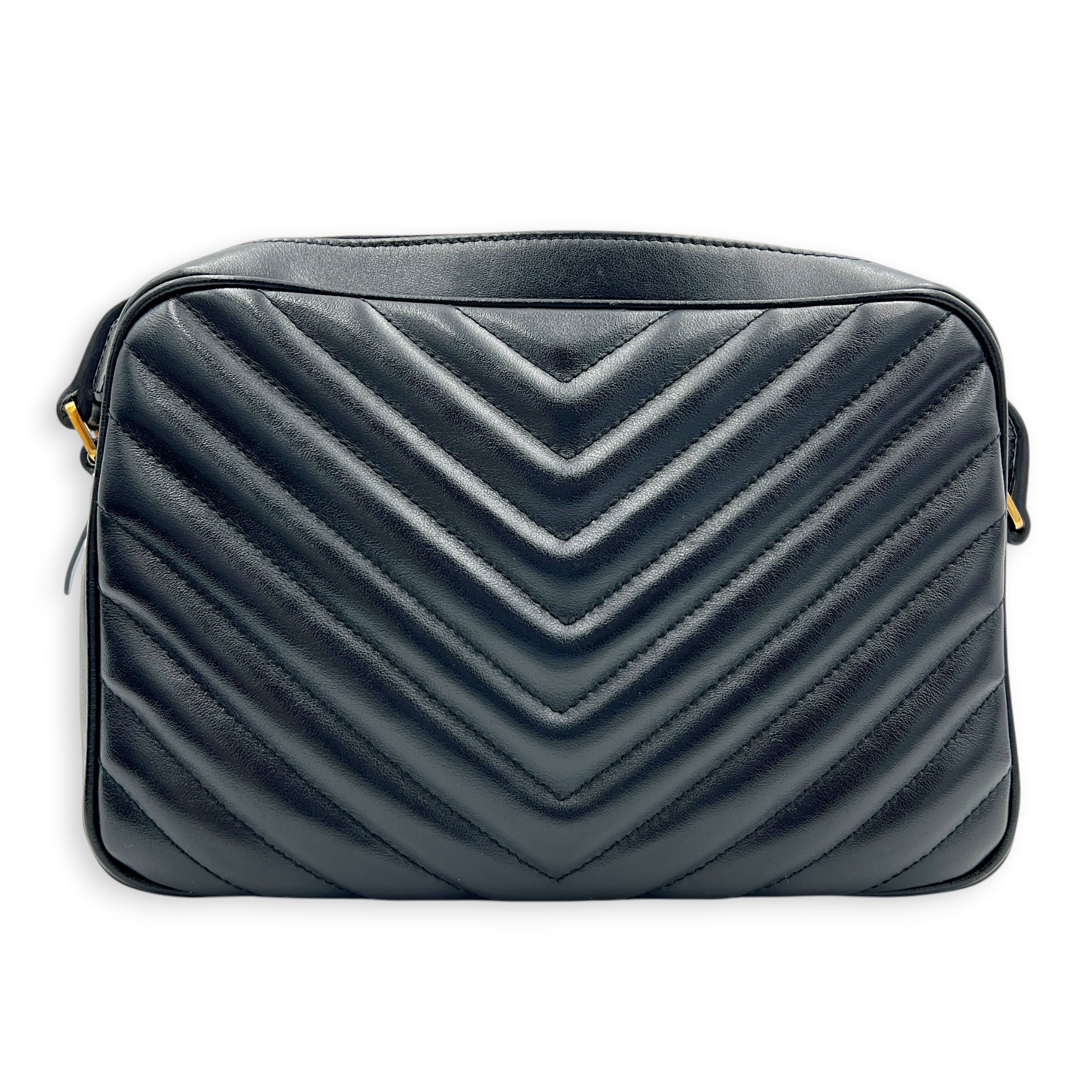 Lou Shoulder Bag Black in Calfskin, Gold hardware