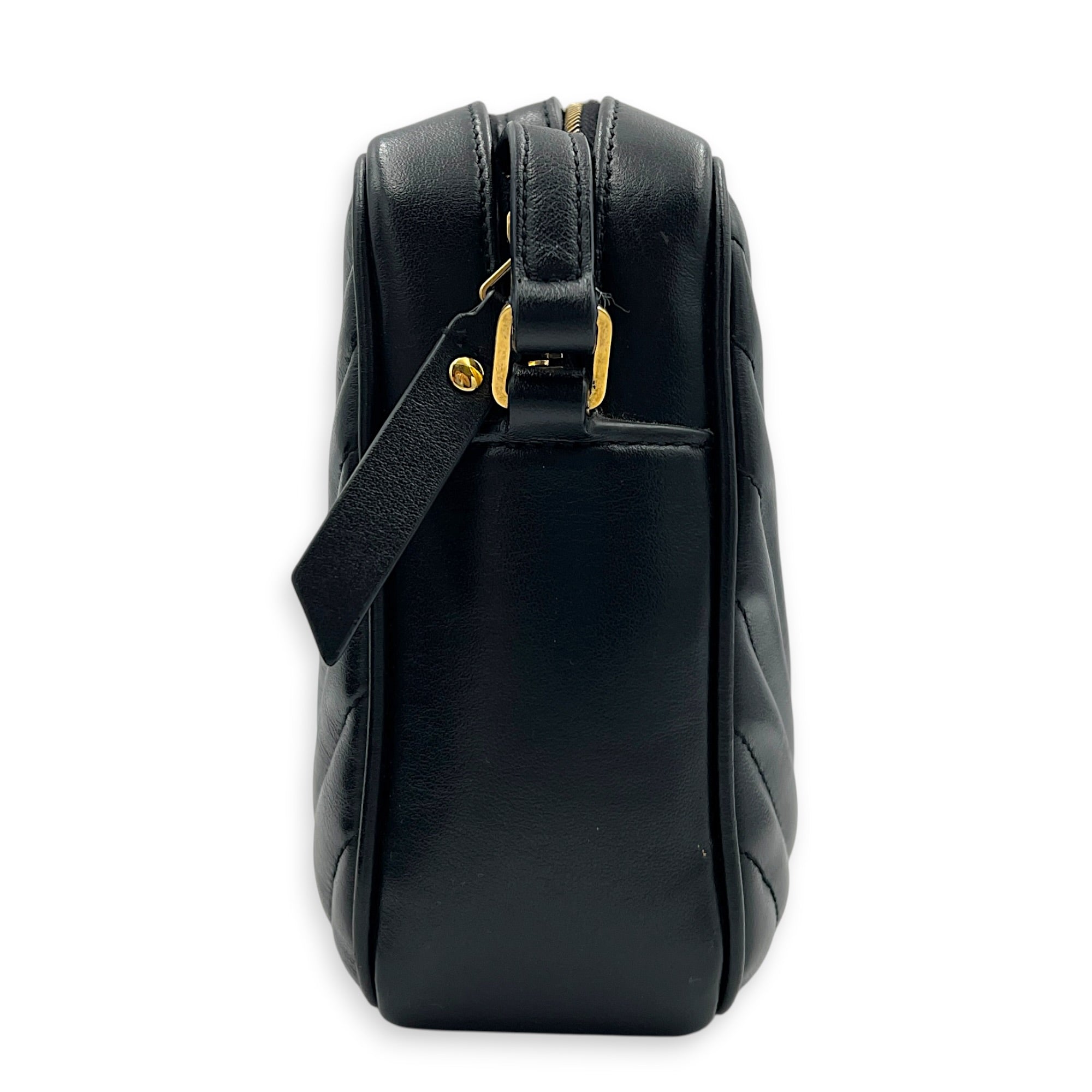 Lou Shoulder Bag Black in Calfskin, Gold hardware