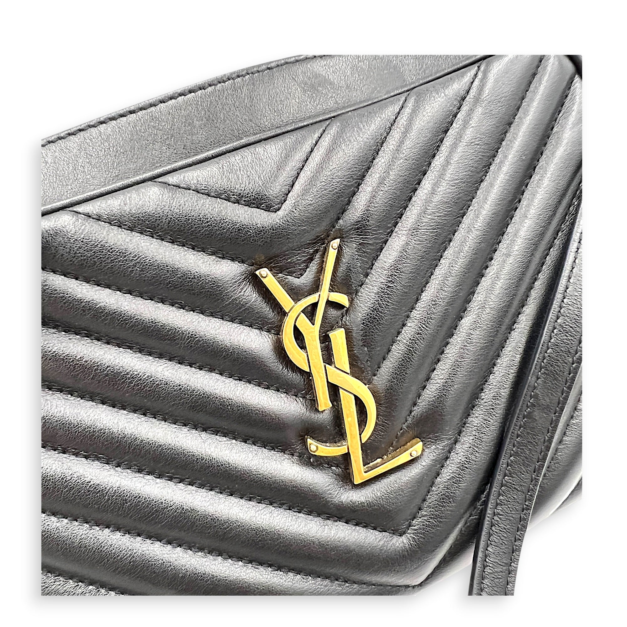 Lou Shoulder Bag Black in Calfskin, Gold hardware