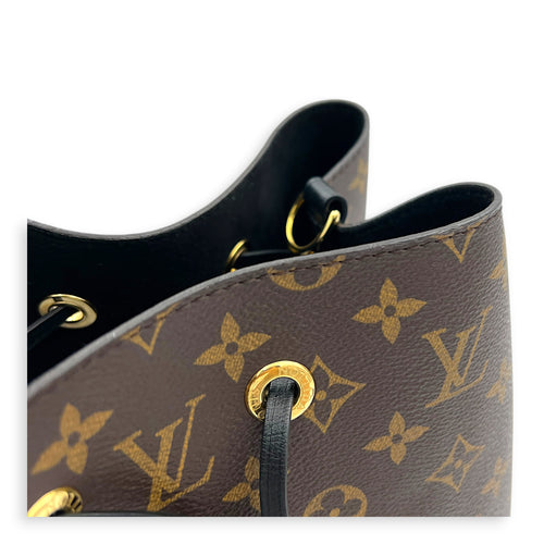 NeoNoe MM Brown Bucket Bag in Coated Canvas, Gold hardware