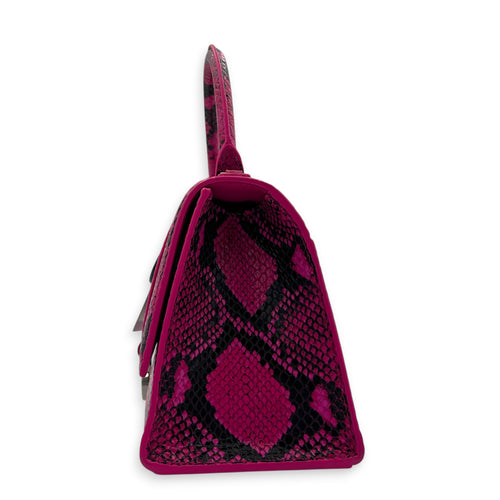 Hourglass Small Pink Top Handle Bag in Python Leather, Silver hardware