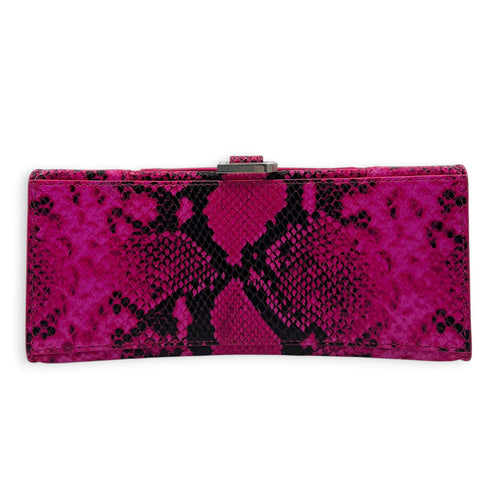 Hourglass Small Pink Top Handle Bag in Python Leather, Silver hardware