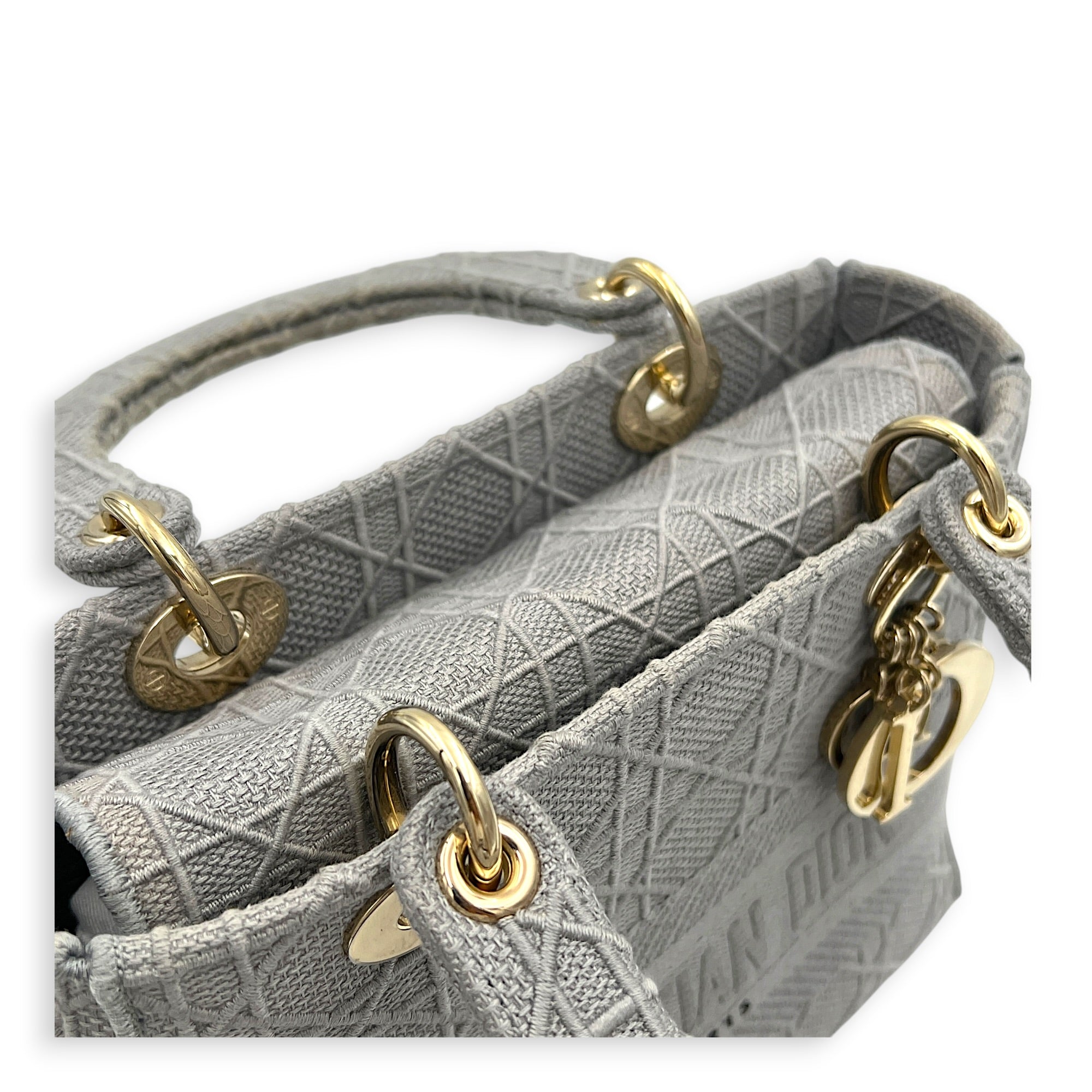 Lady D-Lite Top Handle Bag Grey in Canvas, Gold hardware