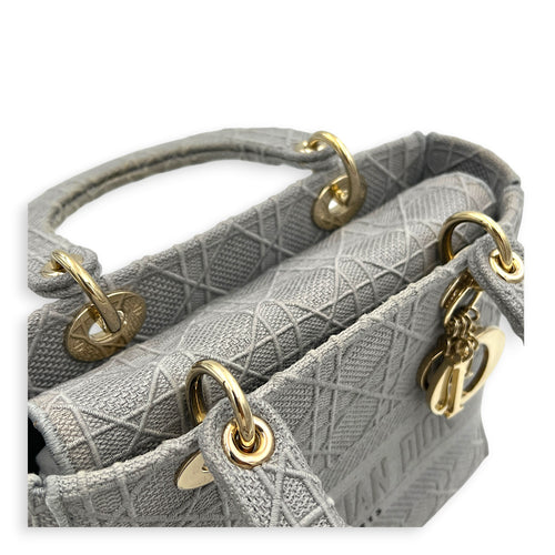 Lady D-Lite Top Handle Bag Grey in Canvas, Gold hardware